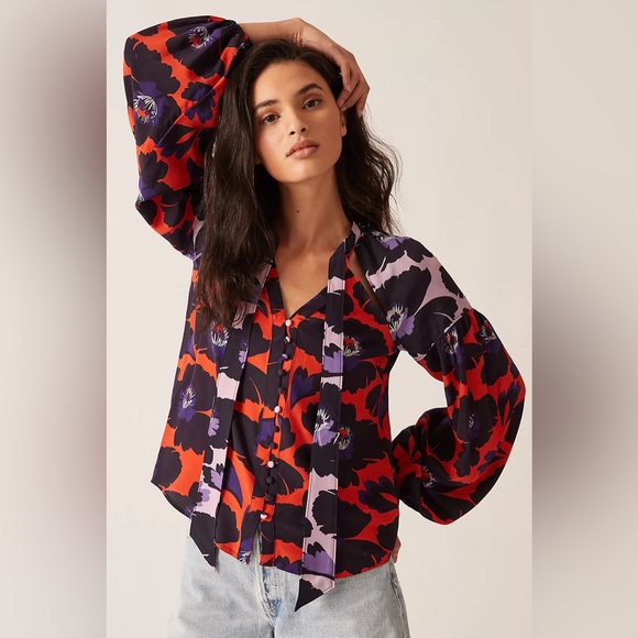 Anthropologie Tops - Maeve Neck-Tie Silk Blouse